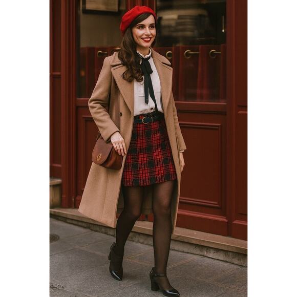 Red Tartan Check Mini Skirt | Holiday Edit | Boston Proper Fall Winter Look  EUC - Picture 3 of 9